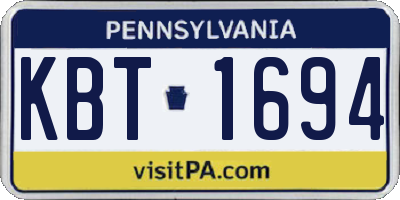 PA license plate KBT1694