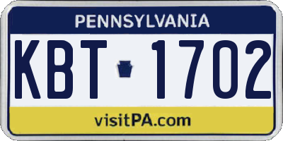 PA license plate KBT1702
