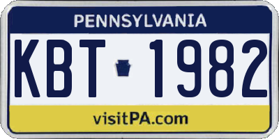 PA license plate KBT1982