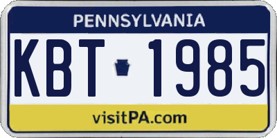 PA license plate KBT1985