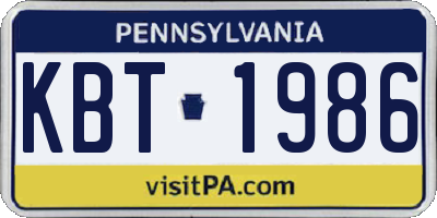 PA license plate KBT1986