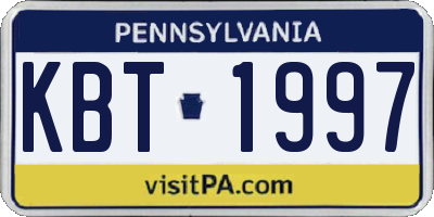 PA license plate KBT1997