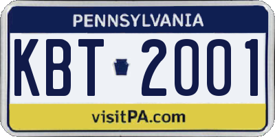 PA license plate KBT2001