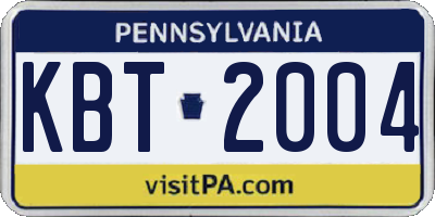 PA license plate KBT2004