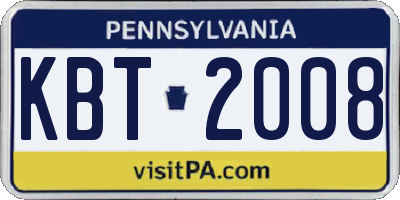 PA license plate KBT2008