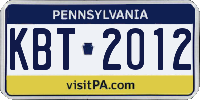 PA license plate KBT2012