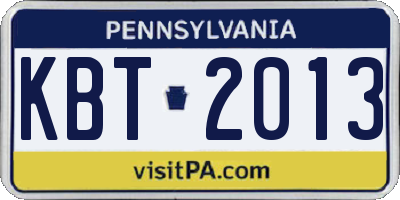 PA license plate KBT2013