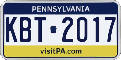PA license plate KBT2017