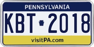 PA license plate KBT2018