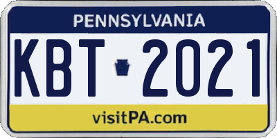 PA license plate KBT2021