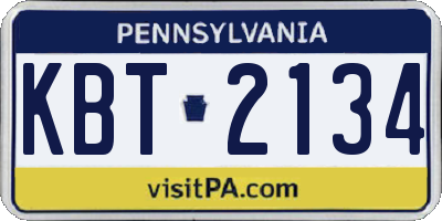 PA license plate KBT2134