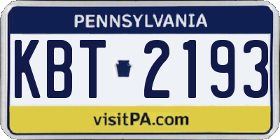 PA license plate KBT2193