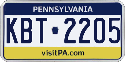 PA license plate KBT2205
