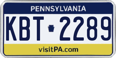 PA license plate KBT2289