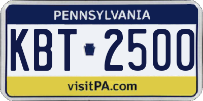 PA license plate KBT2500