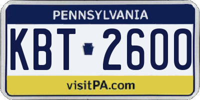 PA license plate KBT2600