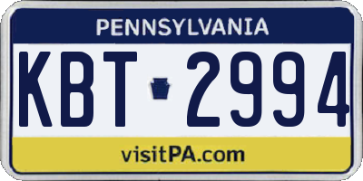 PA license plate KBT2994