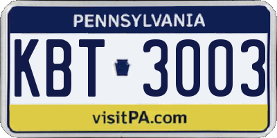 PA license plate KBT3003