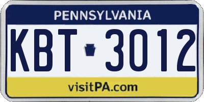 PA license plate KBT3012