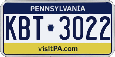 PA license plate KBT3022