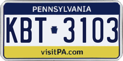 PA license plate KBT3103