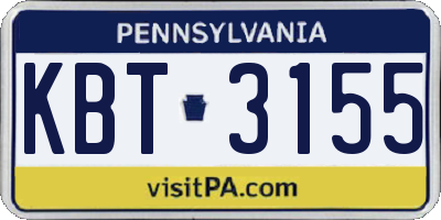 PA license plate KBT3155