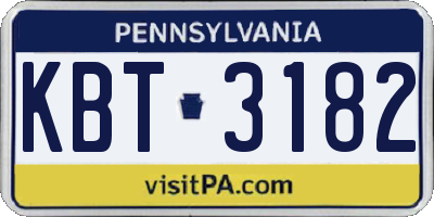PA license plate KBT3182