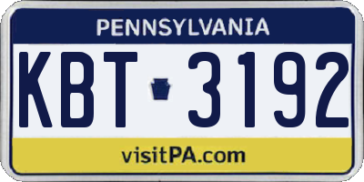 PA license plate KBT3192