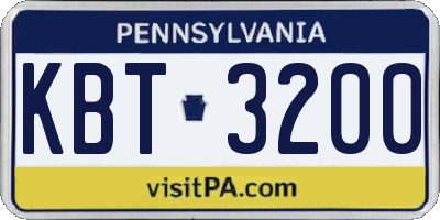 PA license plate KBT3200