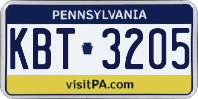 PA license plate KBT3205