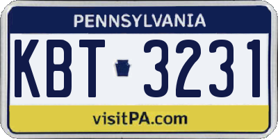 PA license plate KBT3231