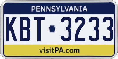 PA license plate KBT3233