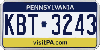 PA license plate KBT3243