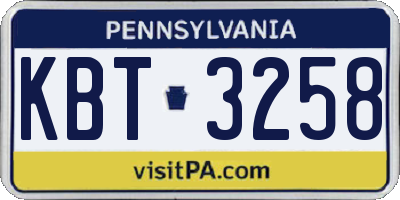 PA license plate KBT3258