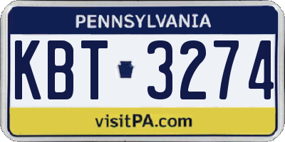 PA license plate KBT3274