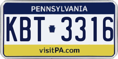 PA license plate KBT3316