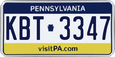 PA license plate KBT3347
