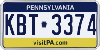 PA license plate KBT3374