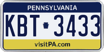 PA license plate KBT3433
