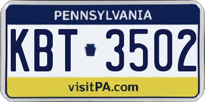 PA license plate KBT3502