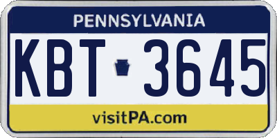 PA license plate KBT3645