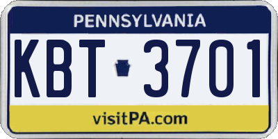 PA license plate KBT3701
