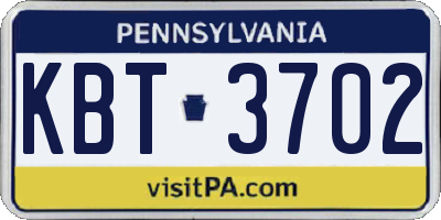 PA license plate KBT3702