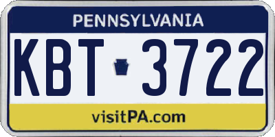 PA license plate KBT3722