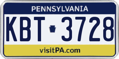 PA license plate KBT3728