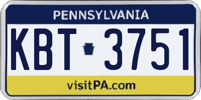 PA license plate KBT3751