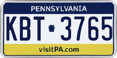 PA license plate KBT3765