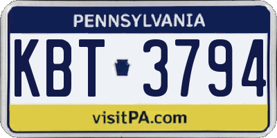 PA license plate KBT3794