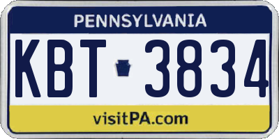 PA license plate KBT3834