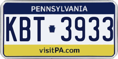 PA license plate KBT3933
